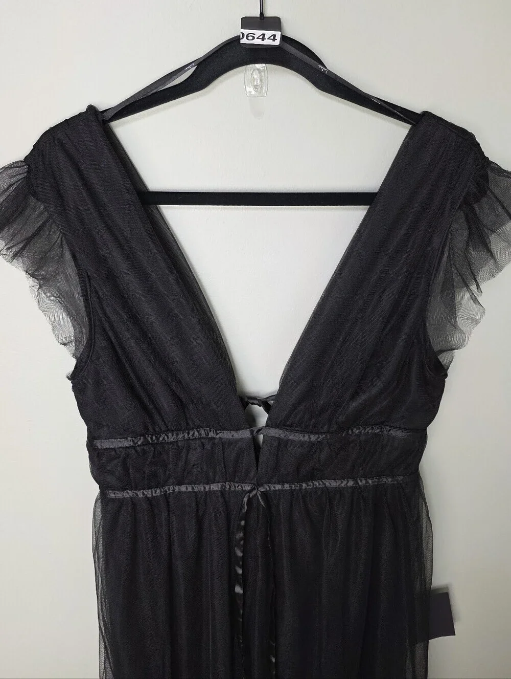 Lulus I'm All Yours Black Tulle Ruffled Maxi Dress - V-Neck V-Back - Size Large